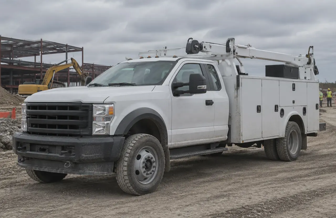 Upfitted service truck parked on a construction job site